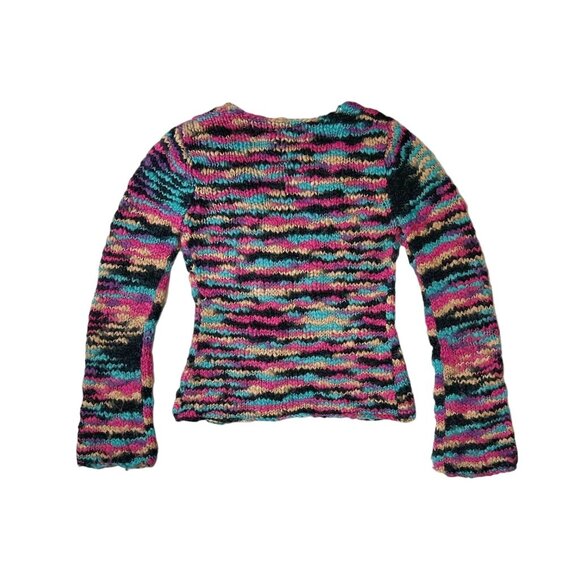 90s Vintage Rainbow Cardigan Chunky Tie Michele Bohbot Bisou Wool Blend Pompom. - Picture 3 of 6